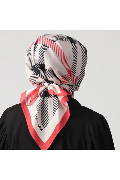 ipekistanbul Cotton Silk Scarf - Plaid Pattern - Red