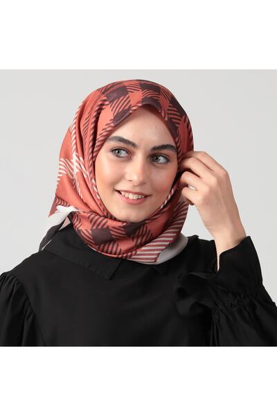 ipekistanbul Eșarfă din mătase din bumbac - model în carouri - gresie
