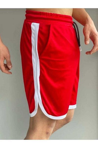 NO 601 Red Piping Shorts Honeycomb Fabric Basketball Sports Shorts with Side Slits