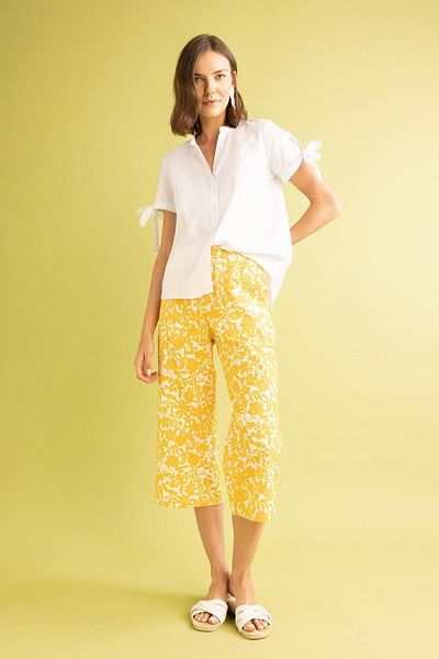 DeFacto Wide Leg Floral Patterned Linen Look 100% Cotton Capri