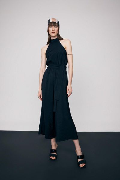 DeFacto Black Modal Sleeveless Halter Neck Long Jumpsuit - A5998ax23sm
