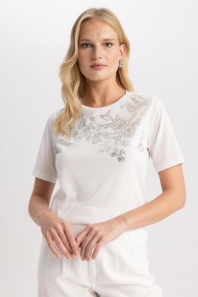 DeFacto Traditional Foil Printed Crew Neck Short Sleeve T-Shirt