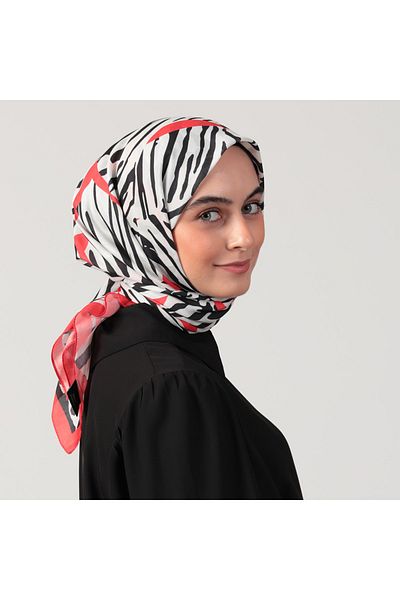 ipekistanbul Cotton Silk Scarf - Zebra Pattern - Red