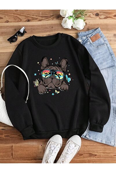 mercoledi Pas sa naočarima Štampano okrugla kragna Unisex crna Oversize kroj ...