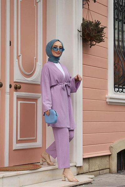 Biado Femei - Set kimono înfășurat cu pantaloni cu curea și jachetă