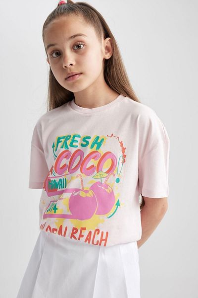 DeFacto Girl's Oversize Fit Printed Short Sleeve T-Shirt A1774a823hs
