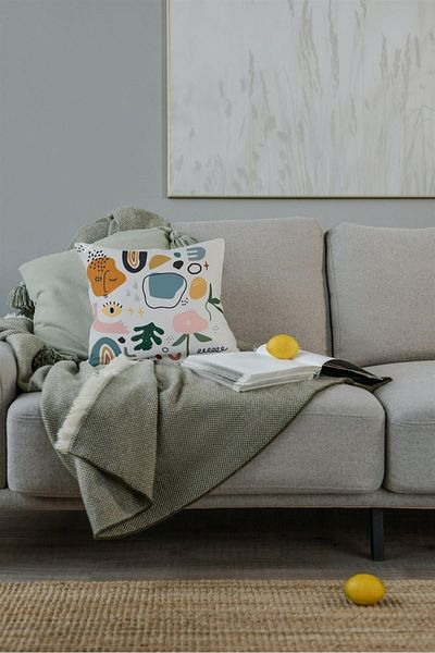 NT Handmade Zippered Single Abstract Patterned Double Sided Printed 42x42cm Cotton Woven Throw Pillow Case
