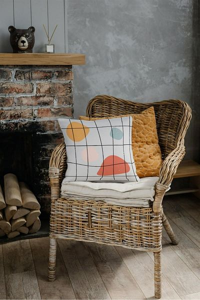 NT Handmade Zippered Single Abstract Patterned Double Sided Printed 42x42cm Cotton Woven Throw Pillow Case