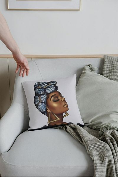 NT Handmade Zippered Single Earring Black Woman Printed 42x42cm Cotton Woven Throw Pillow Pillow Case