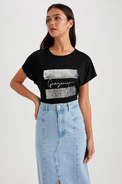 DeFacto Μπλουζάκι με κοντό μανίκι με λαιμόκοψη