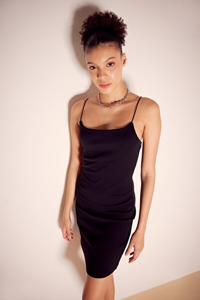 DeFacto Bodycon Ribana Askılı Siyah Mini Elbise A4807ax23sm
