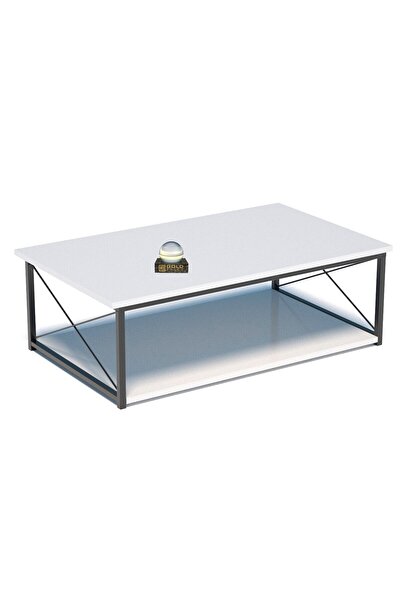 GOLDFALEZ Modern White Double-Deck Coffee Table | Contemporary Living Room Furniture | Two-Tier Design