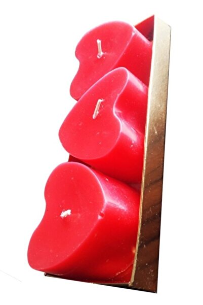 Mahi Max Kırmızı Kalpli Mum Büyük 3'lü Kütük Kalp Mum 18x7 Cm 260 gr