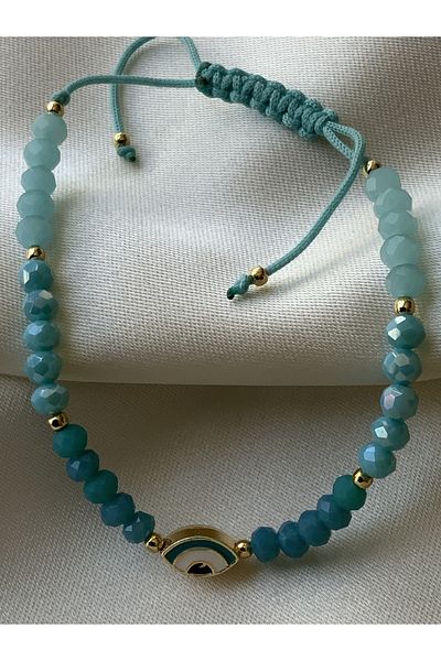 azra takı tasarım Blue Women's Crystal Handmade - Eye Figure, Evil Eye and Bracelet