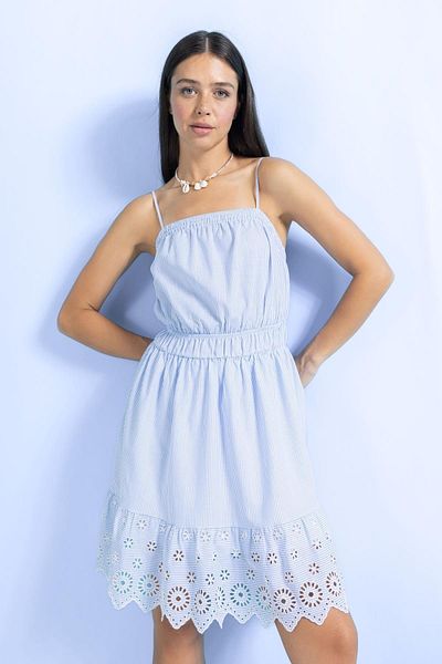 DeFacto Embroidery Square Collar Striped Mini Dress - Strappy A9417ax23hs