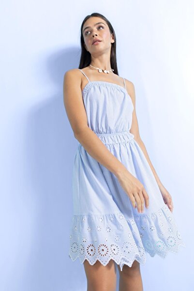 DeFacto Embroidery Square Collar Striped Mini Dress - Strappy A9417ax23hs