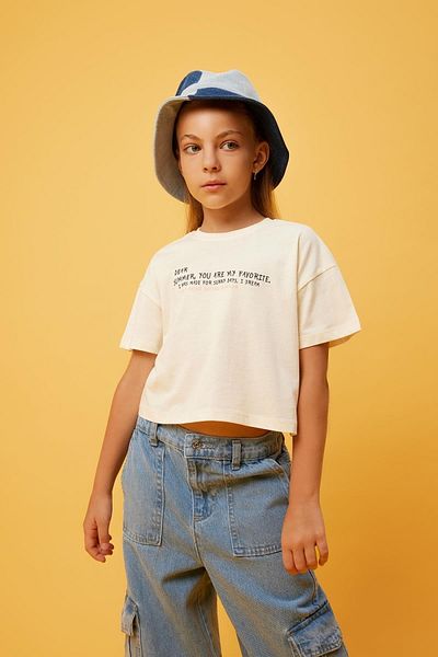DeFacto Girl's Crop Printed Short Sleeve T-Shirt B0748a823hs