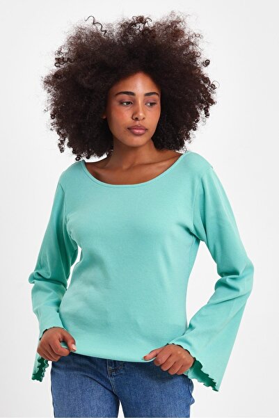 ESPİNA Women's Back V Low-cut Long Sleeve Blouse