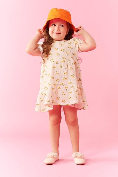 DeFacto Baby Girl Floral Short Sleeve Waffle Dress A8149a523sm