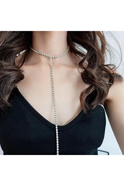 muptejewelry حجر الراين المقود الجسم قلادة الصدر سلسلة من جلد الغزال قوس