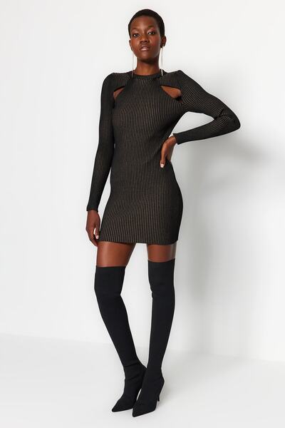 Συλλογή Trendyol Μαύρο Μίνι Πλεκτό Παράθυρο/Φόρεμα Cut Out TWOAW24EL00205