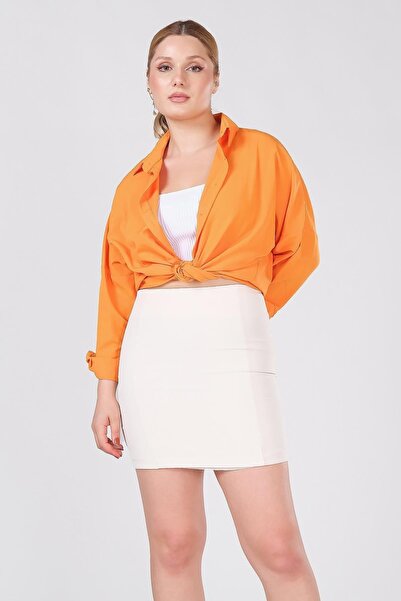 Giyim Dünyası Women's Lined Straight Mini Skirt Stone