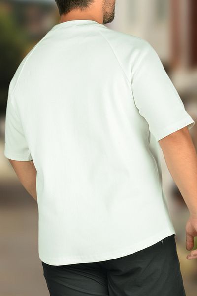 BESSA Ανδρικό λευκό μπλουζάκι Oversize Crew Neck Ύφασμα Raglan μανίκι