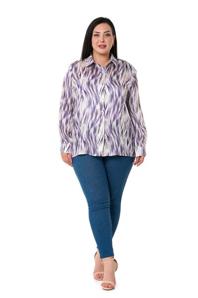 DISENTIS MODEST Cămașă Liliac din satin Yoryo cu modele de mărime Plus