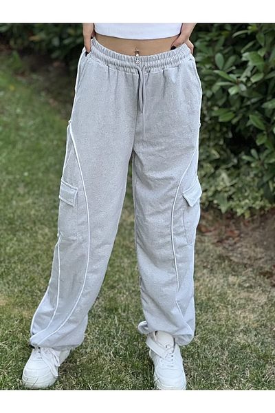 Gofeel Vintage Line Detail Cargo Pocket Trotters Baggy Sweatpants