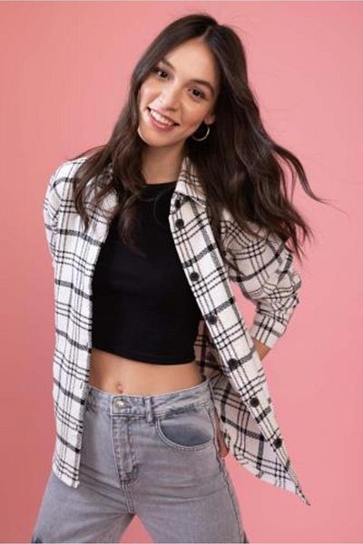 DeFacto Oversize fit tvídová košile s dlouhým rukávem