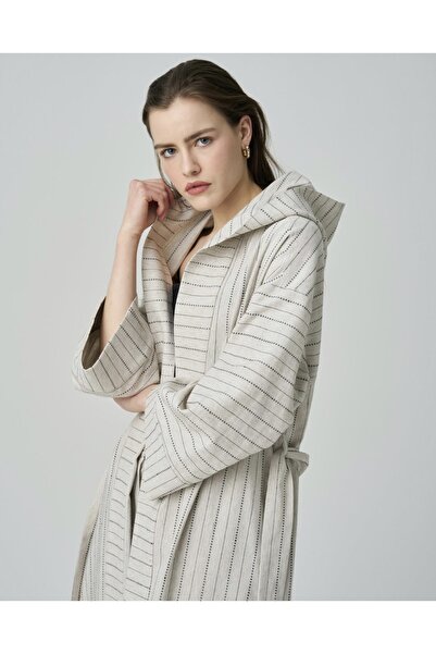 Genel Markalar Çizgili keten abaya bej