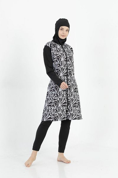 by İGP Women's Navy Blue Fully Covered Quick Drying Zippered Hijab Hijab Swimsuit