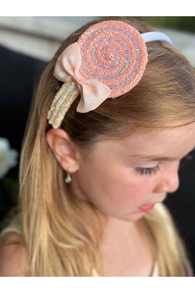 QUEEN AKSESUAR Luxury fashion giant glitter lollipop with candy bow crown female child crown puppy orange