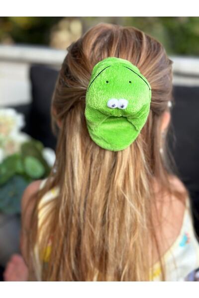 QUEEN AKSESUAR Lüks moda sevimli peluş terlik oyuncak yeşil kurbağa kadın çoc...