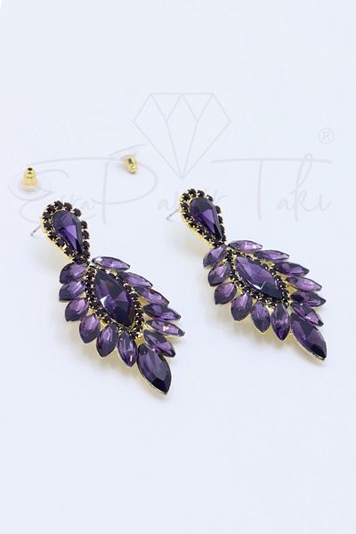 Esra Pamir Purple Red Crystal Stone Evening Dress Earrings