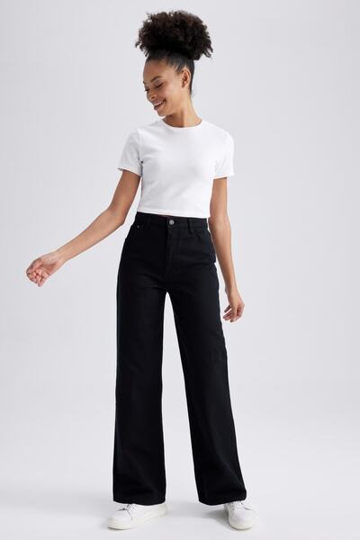 DeFacto Wide Leg Wide Leg Gabardine 100% Cotton Trousers