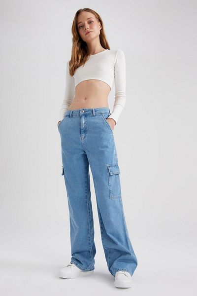 DeFacto Pantaloni de bumbac cu picior largi Cargo Jean 100 A0688ax23sp