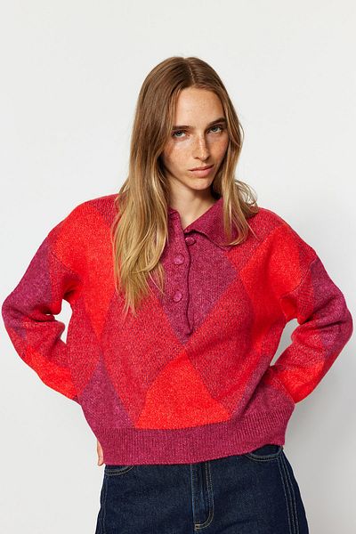 Trendyol Collection Pulover din tricotaje cu textura moale, cu croială largă, roz TWOAW24KZ00713