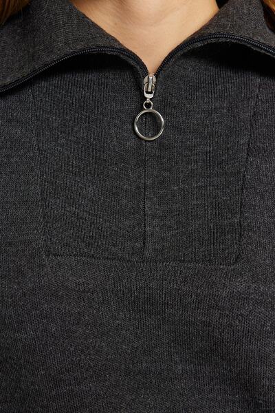 Trendyol Collection Široká sada antracitového úpletu na zip - TWOAW24AU00026