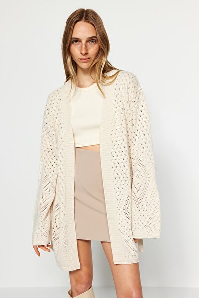 Trendyol Collection Szeroki kardigan midi z dzianiny - ażurowy i perforowany Twoaw24Hi00331