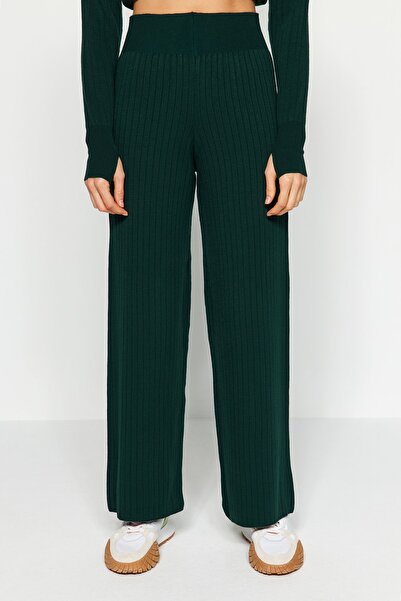 Trendyol Collection Emerald Green Crop felső és lábujj részletes kötöttáru felső és alsó készlet TWOAW24AU00033