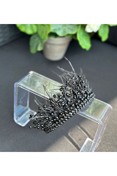 QUEEN AKSESUAR تاج خطوبة فاخر من حجر الكريستال ذو ريش العروس بتصميم مخصص ومعالجة تاج الملكة باللون الرمادي المدخن اللامع