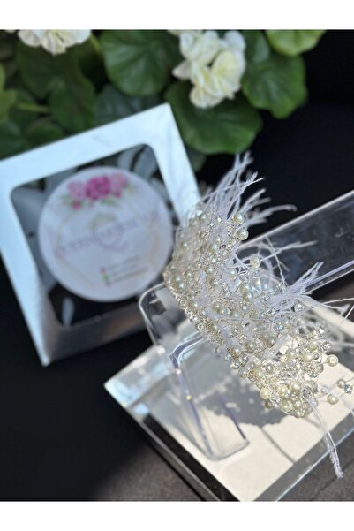 QUEEN AKSESUAR Луксозна кристална перлена корона с пера за годеж, изработена ...