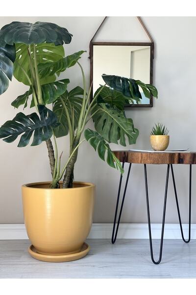 odka 40litre Klasik Saksı Tabaklı 40cmx40cm Sarı