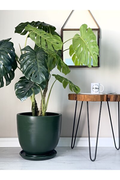 odka 40litre Klasik Saksı Tabaklı 40cmx40cm Koyu Yeşil