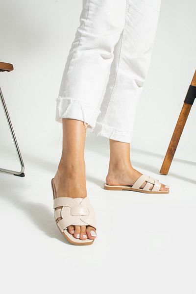 MissPapatya Cream Women's Slippers with Open Front and Sides Outdoor and Home Slippers