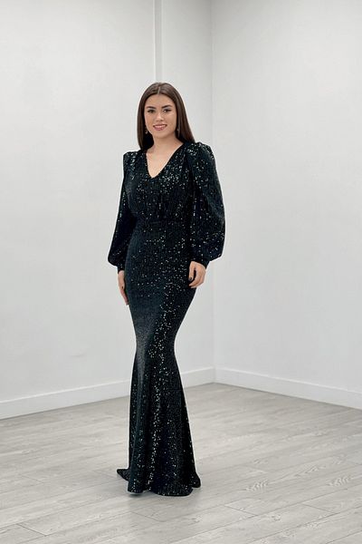 giyimmasalı Φόρεμα Ψαριού Ύφασμα Velvet Sequin - Emerald Green