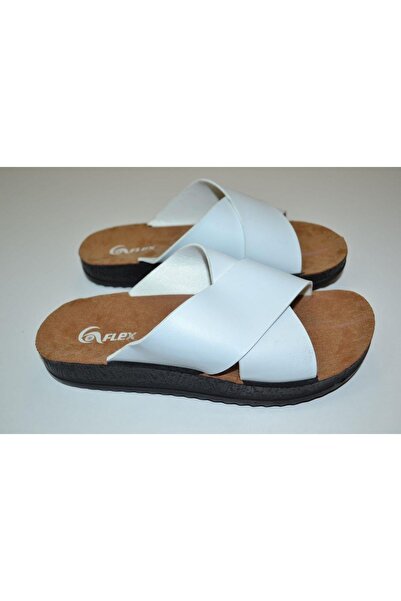 byzek WOMEN ANATOMICAL POLYURETHANE SOLE WHITE COLOR CROSS STRIPE STREET SLIPPERS