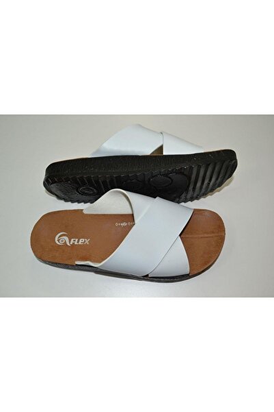 byzek WOMEN ANATOMICAL POLYURETHANE SOLE WHITE COLOR CROSS STRIPE STREET SLIPPERS