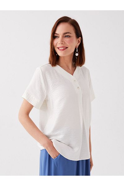LC Waikiki Dámská halenka – výstřih do V, pevná, krátký rukáv